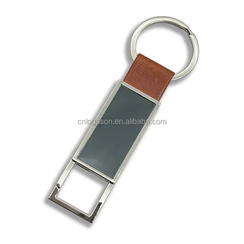 Custom Logo Embossed Leather Keyring Engraved Key Chain Mini Card Holder Leather Keychain