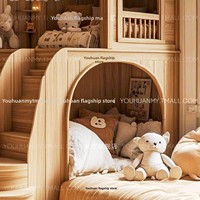 Lit cabane en bois massif pour enfants, maison de jeu multifonctionnelle avec espace sécurisé, escalier secret et design de villa personnalisable