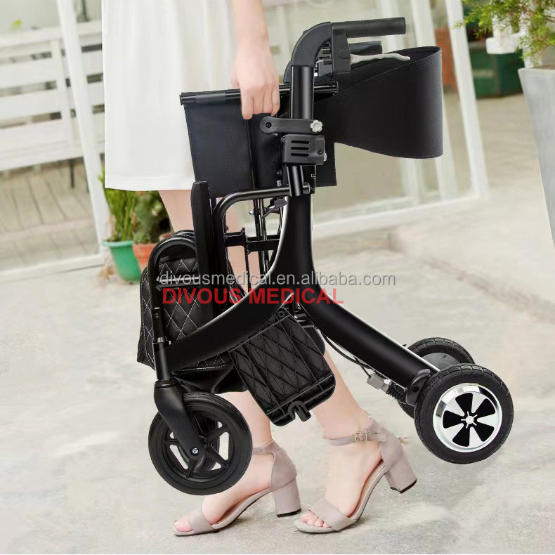 Portable Electric Walker Rollator With Seat for Elderly Lightweight Folding Electric Wheelchair Scooter Shopping Cart
