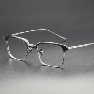 Óculos de titânio masculino, armações quadradas de acetato de titânio, óculos para homens