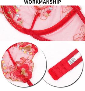 Nieuw Design Valentines Dag Spandex Rode Babydoll Sexy Geborduurd Bloemenkant Met Mesh Vrouwen 3-delige Lingerie - Product Image 6