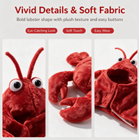 Costume de Homard Rouge 3D Amusant pour Animaux de Compagnie, Tenue de Fête d'Halloween pour Chiens et Chats, Vêtements Chauds Doublés Polaire pour Petits et Moyens Chiens et Chats