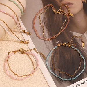 ขายส่งสร้อยข้อเท้าลูกปัดซันสโตนสองชั้น ขนาด 3-4 มม. ลูกปัดกลมเล็ก ชุบทอง 18K สำหรับผู้ค้าปลีกขนาดเล็ก รองรับ OEM แบบกำหนดเอง - Product Image 4
