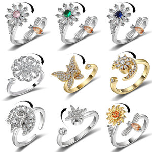 SC Wholesale Fidget <strong>Spinner</strong> <strong>Rings</strong> Collection Adjustable Silver <strong>Anxiety</strong> <strong>Rings</strong> Rotating Flower Star Butterfly Fidget <strong>Rings</strong> Women - Product Image 1