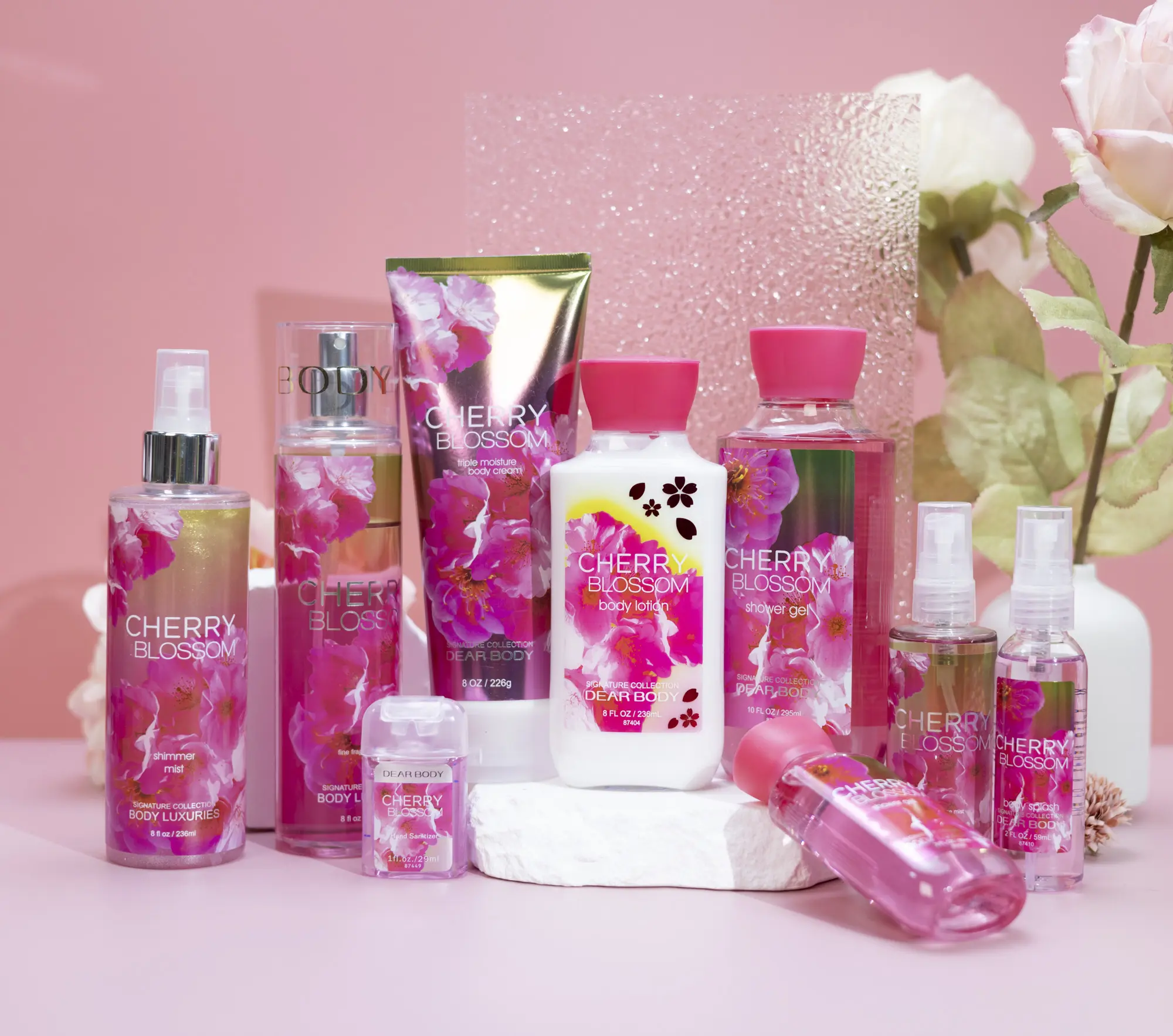 Christmas Cherry Blossom original 236ml fragrance mist perfumed bath set with china factory price