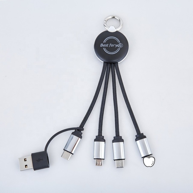 GRS Charging Light up Cable 17CM 6in1 Lightup Recycled Material Keychain Charging Cable with Company Logo LED Charging Cable