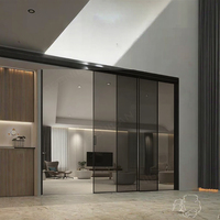 Système de porte coulissante en verre à 3 panneaux en aluminium moderne, à rupture de pont thermique, double vitrage, minimaliste, pour patio, balcon, extérieur, salon
