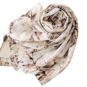 Beige Coffee Colored Printed Tassel Scarf French Lazy Style Shawl Retro <b>Leaf</b> Printed Scarves for Women - Product Image 5