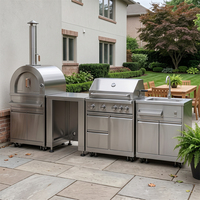 Îlot de cuisine extérieur modulaire avec design gratuit, armoire de cuisine extérieure en acier inoxydable ignifuge de haute qualité pour villa