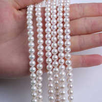 Perles rondes d'eau douce blanches de 6 à 7mm en gros de forme naturelle en vrac pour la fabrication de bijoux