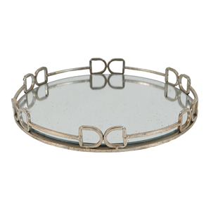 <b>Silver</b> Round <b>Mirror</b> Tray 16.1x2 Decorative Serving Tray Style Handle Design - Product Image 6
