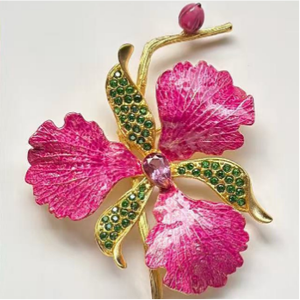 Broche de Flor de Orquídea Vefiery Jewelry, Chapado en Oro de 18K, Cobre con Piedras Preciosas Naturales (Amatista/Topacio), Cristal, Boda, Lujo, Estilo Oriental - Product Image 5
