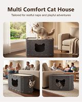 Tunnel pour chat en feutre de laine gris, modulaire et détachable, lit cachette double couche avec découpe en forme de tête de chat et trous ronds