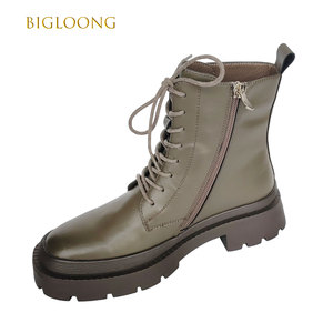 Stivali eleganti in pelle grigia a metà polpaccio da <span class=keywords><strong>donna</strong></span> con cerniera laterale Sole antiscivolo e Design stringato invernale termici confortevoli - Product Image 3