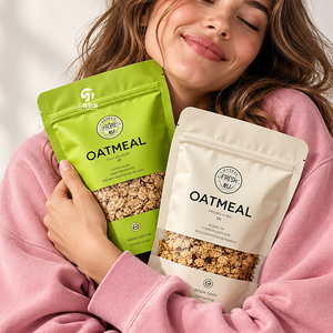 Eco Friendly Kraft Paper Oatmeal Packaging <b>Bags</b> with Clear Window, Custom Logo Resealable Stand Up Pouches for Nuts and Granola - Product Image 5