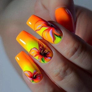 <span class=keywords><strong>Faux</strong></span> ongles à presser uniques et tendance, longs, forme cercueil, multicolores néon, avec paillettes confettis vives, pour les vacances - Product Image 6
