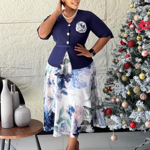 D628 Trendy Summer <strong>Dresses</strong> <strong>Women</strong> Casual Elegant Splice Two-piece Illusion Half Sleeve V-neck Printing Formal <strong>African</strong> <strong>Dresses</strong> - Product Image 5