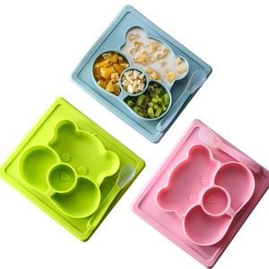 Vente chaude : Assiette compartimentée en silicone pour enfants et bébés, avec cuillère, motif dessin animé, pour l'alimentation, en matériau de qualité alimentaire - Product Image 1