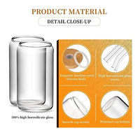 Ensemble de tasses à thé en verre borosilicate transparent personnalisé avec couvercles et pailles, style classique, pour cadeaux, café/bière, vente en gros