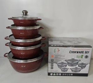 Ensemble de casseroles en aluminium pour famille, 10 pièces, 20/24/28/32 cm, casserole profonde, poêle peu profonde de 28 cm, revêtement antiadhésif en granit, compatible avec les cuisinières à gaz - Product Image 3