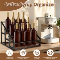 Support de sirop de comptoir en bois en métal rustique 3 niveaux 12 porte-bouteilles étagère de rangement résistante aux rayures pour cuisine Café Bar salle à manger