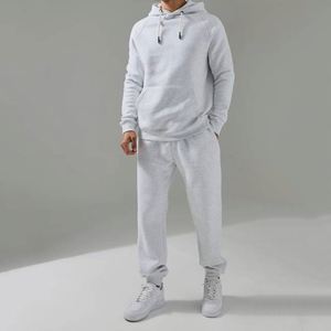 Raglan Sleeve Contrast Drawstring Heather Light Grey Pullover Jogger Outfit Custom Private Label Men Two Piece <b>Tracksuit</b> - Product Image 1