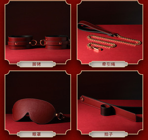 Conjunto de Luxo em Couro Vinho Tinto para BDSM e <span class=keywords><strong>Bondage</strong></span> para Casais, com Chicote e Mordaça para <span class=keywords><strong>Bondage</strong></span> SM, Brinquedos Sexuais - Product Image 4