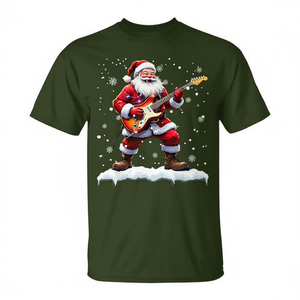 T-shirt con Babbo Natale che suona la chitarra basso, musica natalizia - Product Image 3