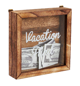 Caisse d'épargne de voyage personnalisée tirelire en bois ombre boîte de fonds de lune de miel grandes tirelires en bois pour adultes - Product Image 1