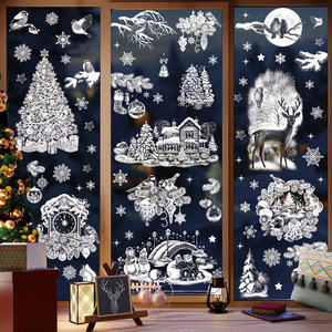 Pegatinas <span class=keywords><strong>Decorativas</strong></span> Navideñas <span class=keywords><strong>para</strong></span> Ventanas, Ecológicas, de PVC, Electrostáticas, Creativas, con Diseño de Muñeco de Nieve, Casa de Nieve y Árbol de Navidad, Calcomanías <span class=keywords><strong>para</strong></span> Vidrio - Product Image 1