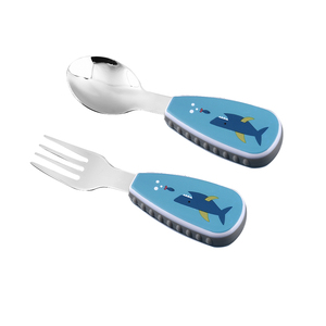 Bán Buôn Phim Hoạt Hình Thiết Kế In Ấn Xử Lý Bé Trẻ Em Muỗng Và Ngã Ba Đặt Thép Không Gỉ Silicon Xử Lý Dễ Thương Flatware Set - Product Image 4