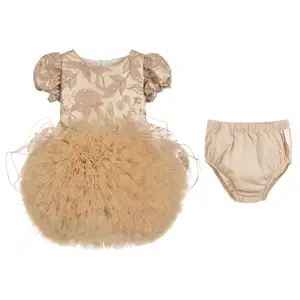 <strong>Gold</strong> Tulle Puff Ball Sequin <strong>Flower</strong> Party Birthday Wedding Baby <strong>Dress</strong> - Product Image 1