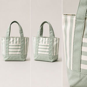 กระเป๋าถือสะพายไหล่ใบเล็กแบบใหม่ลายทางตัดสี  ผ้าแคนวาสปักลาย  ใช้ซ้ำได้ ปิดด้วยซิป  โลโก้เชอร์วินแบบกำหนดเอง - Product Image 4