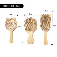 Ensemble de brosses à cheveux en bambou à coussin d'air aux formes adorables (ours, chat, carré) et peigne de massage en bois avec boîte en papier kraft pour l'entretien des cheveux des enfants