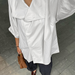 Chemisiers et Blouses Décontractées Chic en Coton Blanc à Col Montant et Manches Longues Coupe Oversize pour Femmes – Collection Été 2026 – Tendances Élégantes - Product Image 2