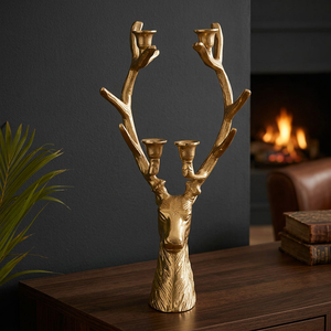Portavelas de asta de ciervo inspirado en el bosque con atractivo rústico, brillo cálido para vacaciones de Navidad para decoración del hogar - Product Image 4