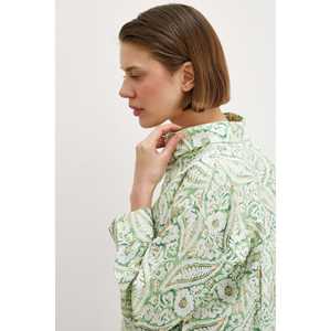 Chemise en modal à imprimé floral vert pour femme, chemisier décontracté à boutons, tissu popeline, style quotidien - Product Image 3