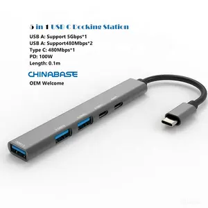 محول USB من OEM 5 في 1 محور C مع USB ، ونوع c PD W ، ومنافذ MacBook Pro Air والمزيد من أجهزة النوع C