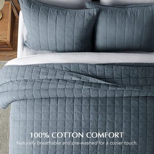 Elegante colcha acolchada <span class=keywords><strong>de</strong></span> algodón 100%, colcha acogedora Premium azul oscuro para dormitorio y espacio vital - Product Image 6