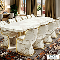Set Meja Makan Batu Sinter Mewah FYZK 6-8 Kursi Motif Marmer Modern Produsen Furnitur Restoran Hotel OEM Kustom