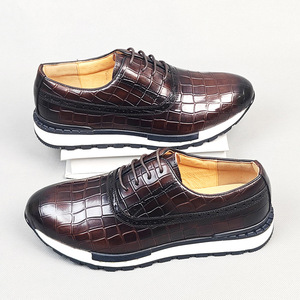 Men Genuine Leather Oxfords <b>Round</b> Toe Lace-up <b>Cushioned</b> Office Career Dress Shoes All Seasons Rubber Outsole - Product Image 1