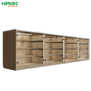 Highbright Modular Wood Grain <b>Lockable</b> Glass Door Retail Display <b>Cabinet</b> With Marble Countertop for Supermarket - Product Image 1
