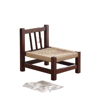 Wabi Sabi Style <b>Small</b> Chair Walnut Wood Rope Seat Low <b>Stool</b> For Living Room Or Balcony Durable Design - Product Image 5