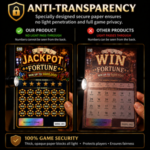 บัตรขูดลอตเตอรี่แบบใหม่ ดีไซน์ทันสมัย ผลิตด้วยกระดาษเคลือบผิวแบบพิเศษ พร้อมข้อมูลโฮโลแกรมและข้อมูลแปรผัน - Product Image 5