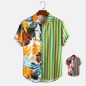 New Fashion Custom Leaf Printed Short Sleeve Quick Dry Men Polo Shirt Sublimation Printed Men Button Up Polo T-shirt