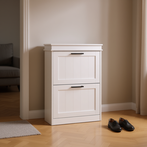 Gabinete de Almacenamiento de Zapatos de Madera Maciza Blanca Db, 2 Puertas, Diseño Moderno, Mueble para Sala de Estar, Fácil de Ensamblar, Estante de Almacenamiento para el Hogar - Product Image 2