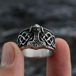 Anillo de Hombre de Acero Inoxidable Estilo Nórdico Retro, Diseño de Martillo de Thor, Estilo Hip Hop, Uso Diario - Product Image 5