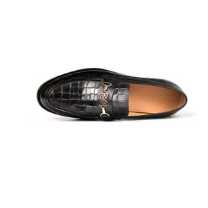 Black Genuine Leather Round Toe With <b>Gold</b> Buckle <b>Flat</b> Slip-On Dress <b>Shoes</b> Drop Shipping - Product Image 1