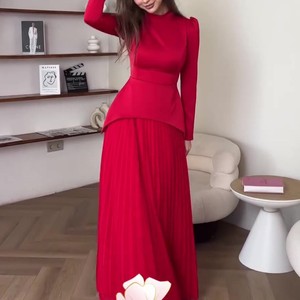 เดรสแฟชั่นผู้หญิง ดีไซน์ลายปะติด คอปก แขนยาว จับจีบ - Product Image 5