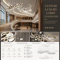Lustre en verre moderne et personnalisé à forme fluide, suspension multi-disques pour éclairage de projet de hall d'hôtel à plafond haut